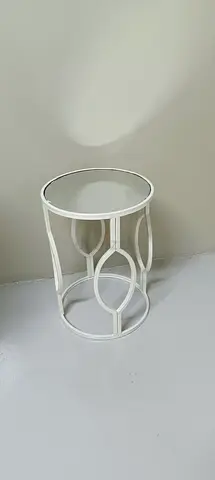 White Metal Round Side Table with Glass Top