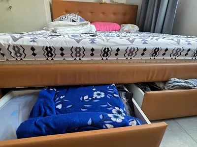 King size cot and bed with pillows