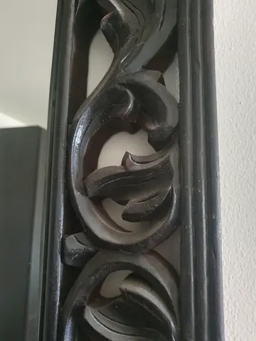 Dark carved solid wooden mirror/frame panel - decorative wall piece. 117 cm x 88 cm