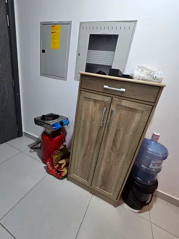 Compact wooden shoe rack storage cabinet with drawer and double-door cupboard