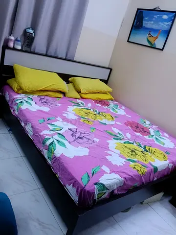 Double Bed with Headboard in Good Condition - Dark Wood
