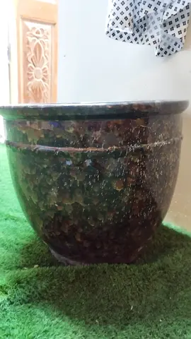 Large Decorative Ceramic Plant Pot - Dark Brown/Green