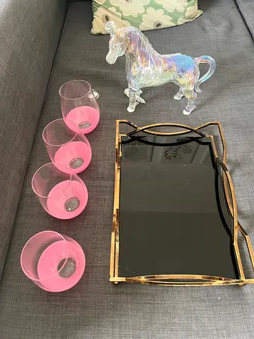 Luxury Glass Unicorn Decanter Set with Pink Glitter Glasses & Gold Tray