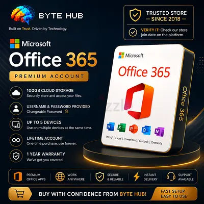 Microsoft Office 365 Lifetime Account | 5 Device | 100 GB Drive | 1 Year Warranty