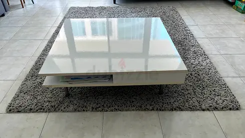 Modern White Square Coffee Table and Grey $%&! Rug Collection