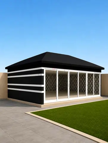 Modern Outdoor Garden Pavilion / Gazebo with Glass Sliding Doors