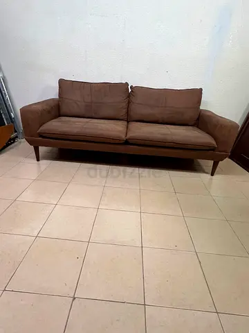 Brown 3-seater fabric sofa — good condition