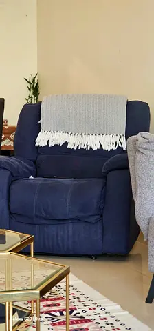 Blue Fabric Recliner Armchair