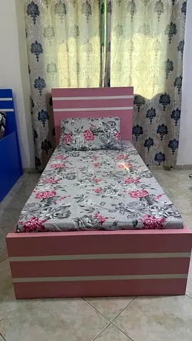 Single Pink Bed Frame with Mattress and pillow - urgent sale