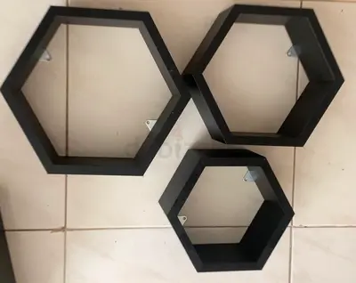 Black Hexagonal Wall-mounted Wooden shelves (set of three)