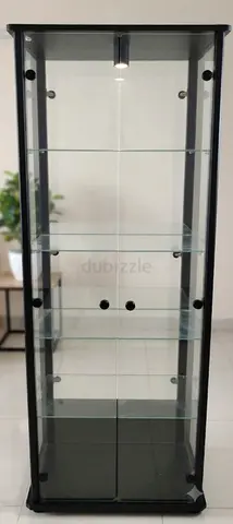 Modern Black Glass Lit-up Display Cabinet / Curio Shelf - Excellent Condition