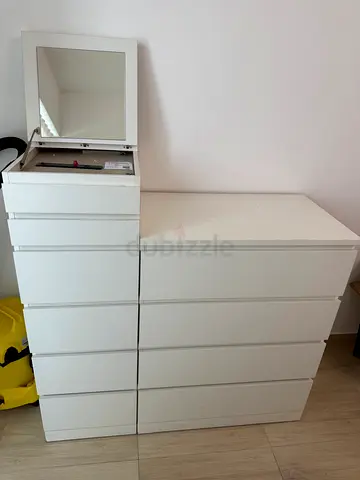 IKEA white chest of drawers with mirror - good condition