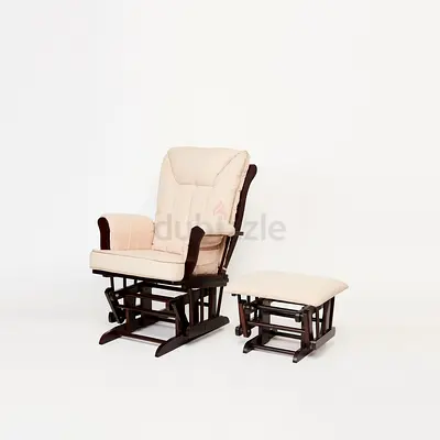 Beige Fabric Glider Rocking Armchair with Matching Ottoman
