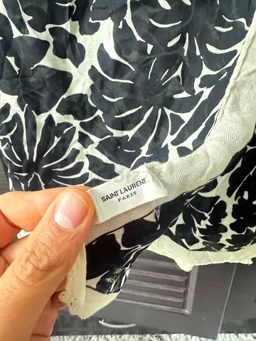 Saint Laurent silk scarf / wrap - black and white floral pattern, pre-owned