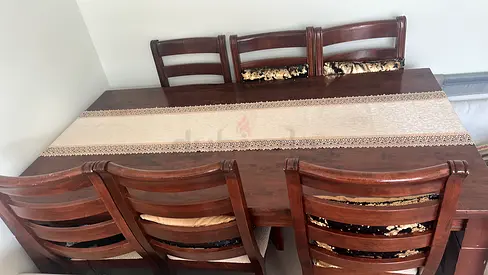 Solid Wood 6-Seater Dining Table with Chairs - Dark Finish