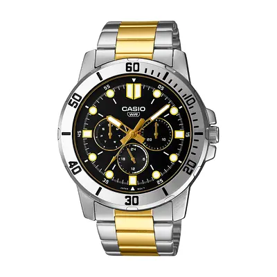 Casio MTP-VD300SG-1EUDF two-tone stainless steel men's watch, black dial, chronograph style