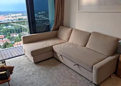 Beige L-Shaped Sectional Sofa Bed with Storage
