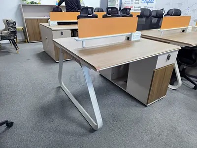 Modern 2-Seater Office Workstation Desk with Storage and Divider - Good Condition
