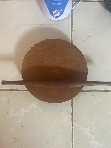 Small round wooden side table / bedside table - solid wood look