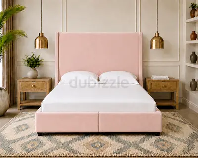 Tall wingback headboard pink velvet queen bed frame