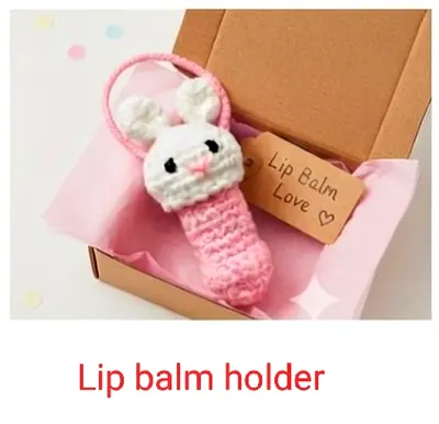 Handmade Bunny Lip Balm Holder Keychain - Pink Crochet