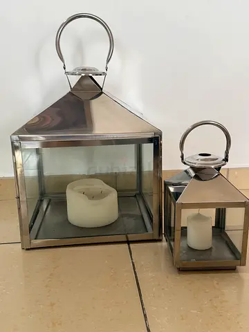 Set of 2 Stainless Steel & Glass Candle Lanterns