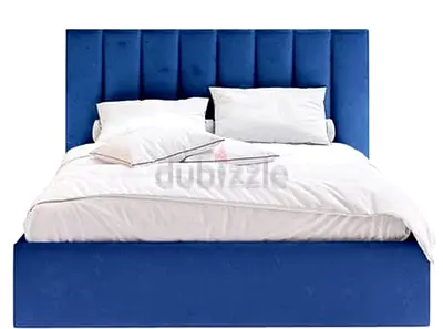 New Blue upholstered Queen Size bed with storage and tall channel-tufted headboard