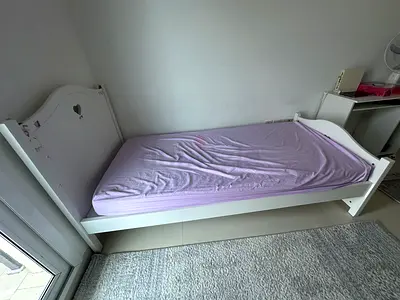White wooden single toddler/child bed with side panels - good condition