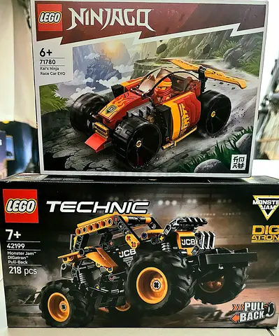 LEGO sets: Ninjago Kai’s Ninja Race Car EVO (71780) + Technic JCB Monster Jam Pull-Back (42199)
