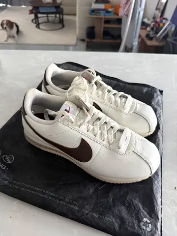 Nike cortez leather trainers in off white and cocoa brown