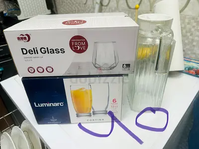 Set of Glassware & Pitcher - Luminarc Cortina 6pcs + Deli Glass, with Clear Glass Jug
