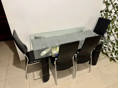Glass Dining Table + 4 Chairs