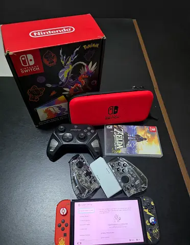 Nintendo Switch OLED bundle with full accessories. 2Pro Controller, Joy-Con, carry case, 2 games
