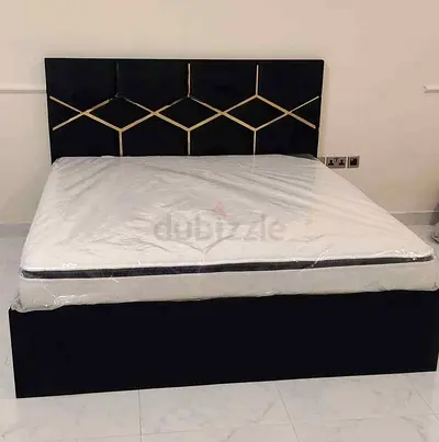 New Queen storage bed with upholstered geometric headboard and mattress