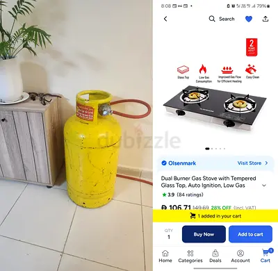 Gas Cylinder with Hose and two burner gas stove
