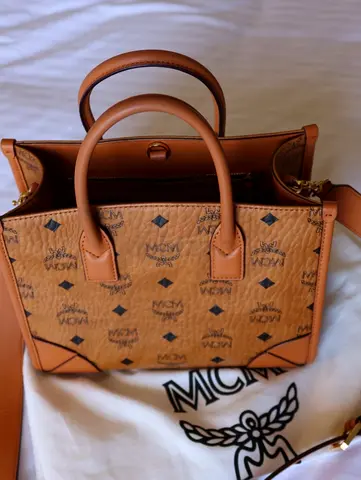 MCM Cognac Visetos Small Anya Tote Bag - Classic Monogram Leather