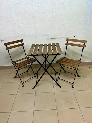 Wooden Bistro Table with 2 Folding Chairs - Compact Outdoor Set