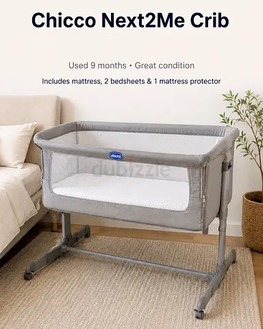 Chicco Next2Me Co‑Sleeping Crib - Light Grey, Used 9 Months