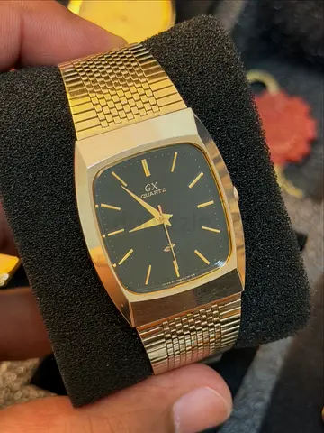 1970s–80s GX Quartz | Black Dial | Gold Mesh Bracelet Man’s Vintage Watch