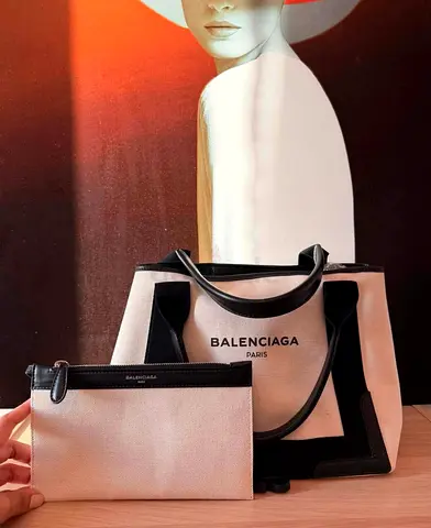 Balenciaga Beige Canvas Tote Bag with Zip Pouch - Good Condition