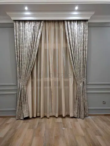Pair of Silver Textured Curtains with Sheer Liner - Good Condition