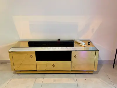 Mirrored TV Console / Entertainment Unit - Gold Finish, 3 Compartments