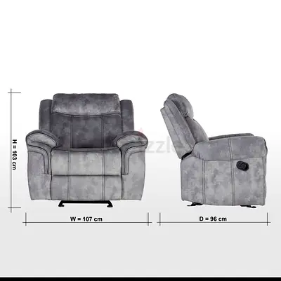 Single Seater Recliner Armchair - Grey Fabric, Manual Recline under Warranty