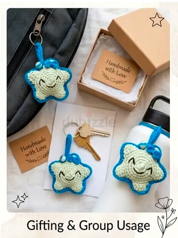 Handmade Crochet Teal and Blue  Star Keychain / Bag Charm
