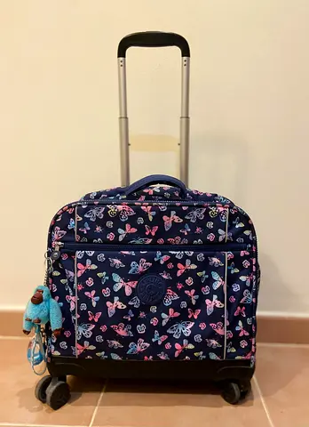 Navy Butterfly Print Rolling Backpack - Good Condition
