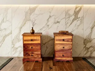 Pair of Solid Wood Bedside Nightstands with 3 Drawers