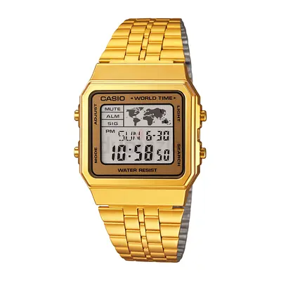 Gold Casio A500WGA-9DF Digital World Time Watch - Classic Retro Style