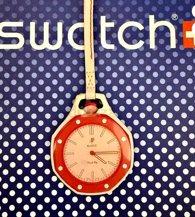Swatch Royal Pop pendant watch with leather strap