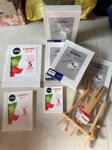 COMPLETE ART & PAINTING SUPPLIES BUNDLE – 54 CANVASES + EASELS + ACCESSORIES