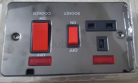 Chrome Cooker Switch with Socket and Neon Indicators